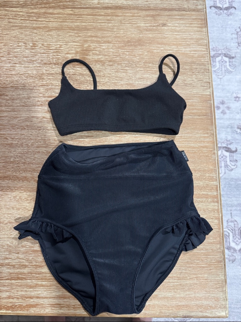 Black Ribbed High-Waist Dance Set